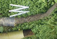 Spülung und Reparatur von Drainagen Hier ist das Rohr schon vollkommen verstopft.