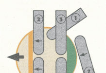 Laubholz am Hang ohne Risiko sachgerecht fällen A) Haltebandtechnik - Schnittfolge im Querschnitt: 1) Stechschnitt mit einlaufender Kette auf der rechten Seite; 2) Ausformen der Bruchleiste mit auslaufender Kette; 3) Ausformen des Haltebandes mit einlaufender Kette; 4) Stechschnitt mit einlaufender Kette auf der linken Seite; 5) Ausformen der Bruchleiste mit einlaufender Kette; 6) Ausformen des Haltebandes mit auslaufender Kette; 7) Durchtrennen des Haltebandes mit auslaufender Kette.