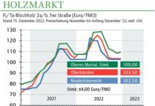 Holzmarkt Dezember ’22: Im Bundesmittel rund 105 Euro/FMO